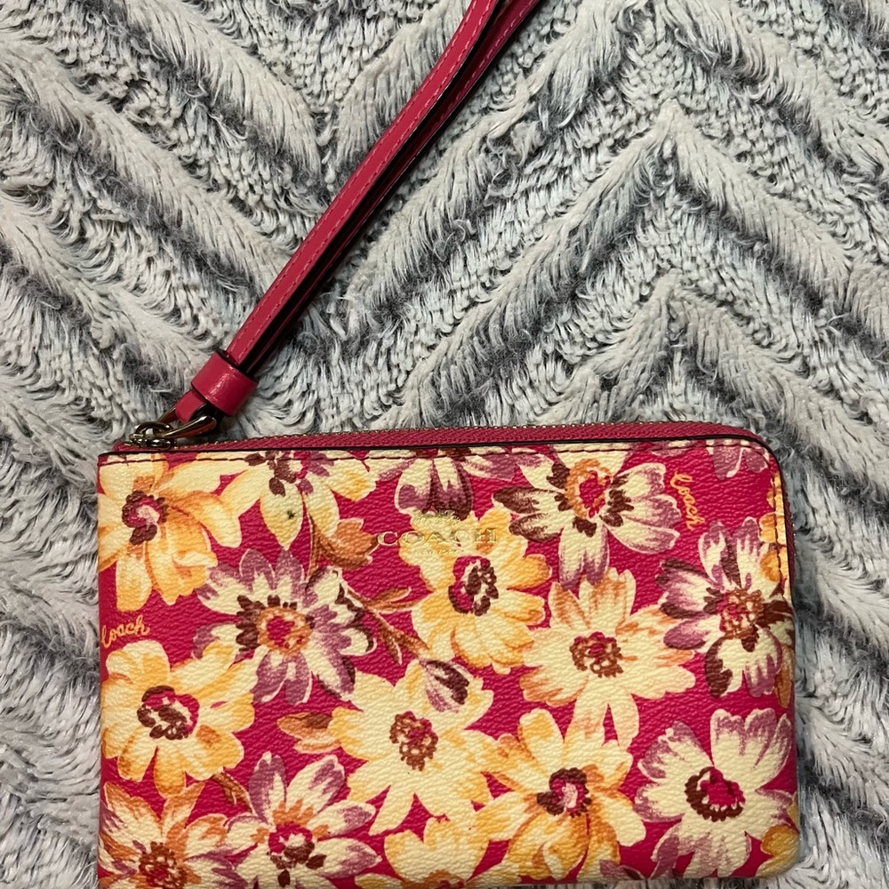 RESERVED Coach Floral Pink and Yellow Wristlet